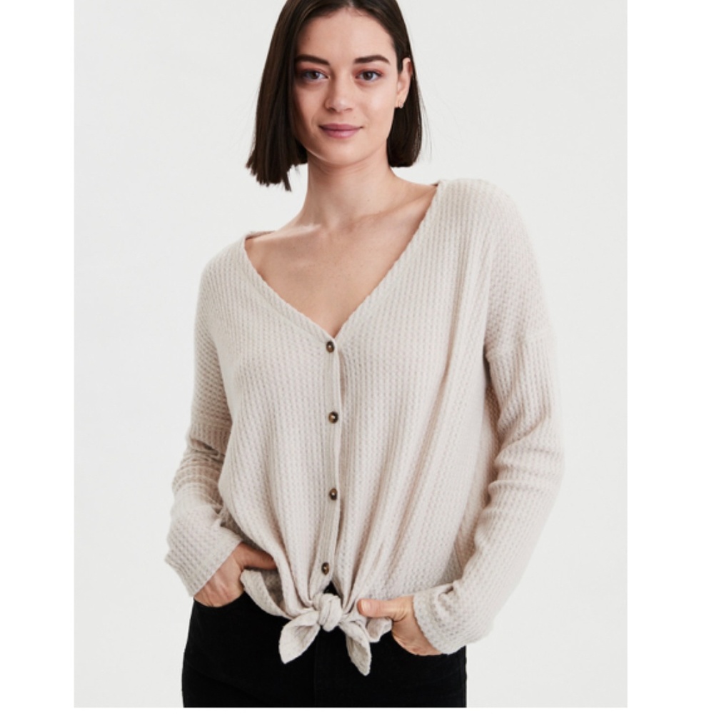 AE Plush Waffle Knot Top in Mustard
